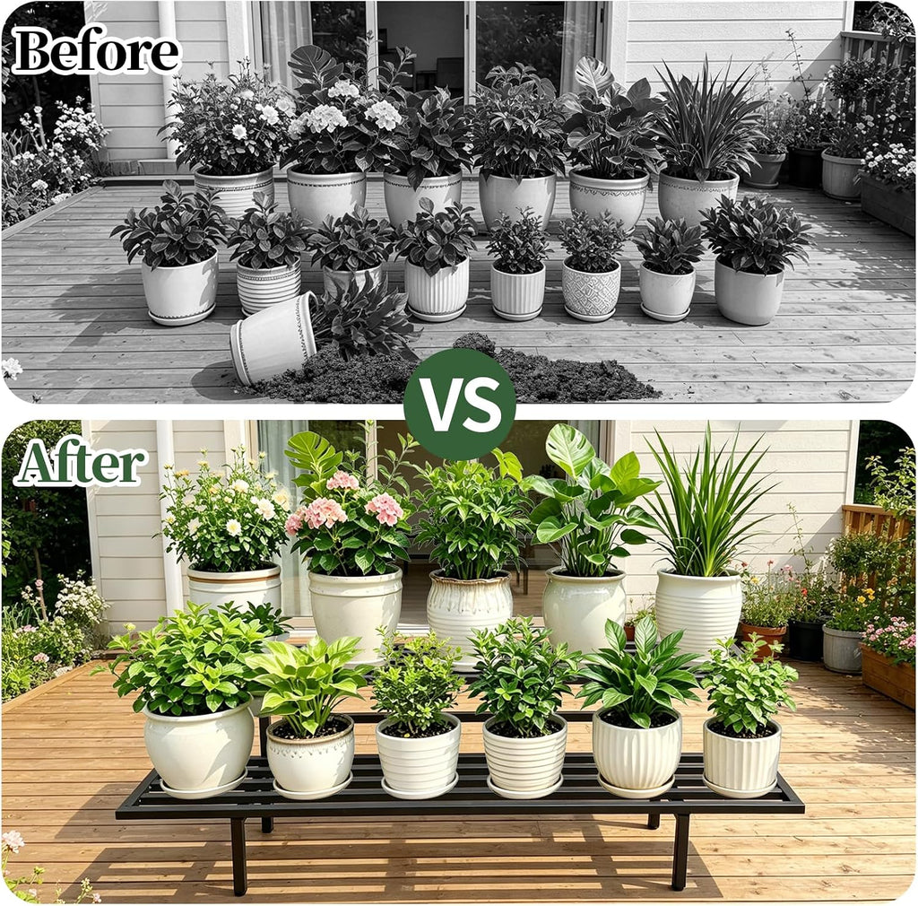 Heavy Duty Plant Stand Outdoor Indoor, Large Metal 48" L x 10" W x 12" H | Plant Stands Indoor Outdoor 2-Tier Flower