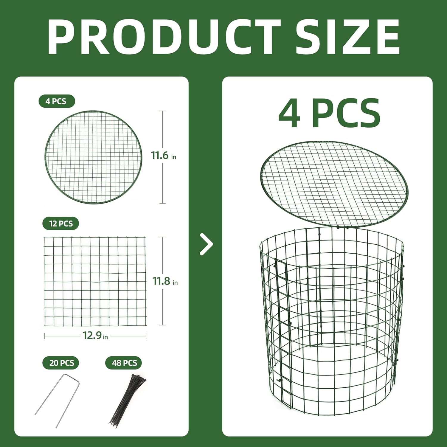 4 Sets of DIY Metal Plant Protectors from Deer, Garden Fencing Animal Barrier Size 11.8 * 12.9 inches, Mesh Plant Cage