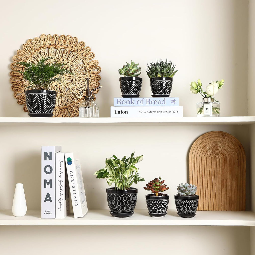 Sureasy Succulent Pots, 3.5 Inch Flower Pots for Indoor Plants, Small Plant Pots with Saucer & Drainage, Decorative