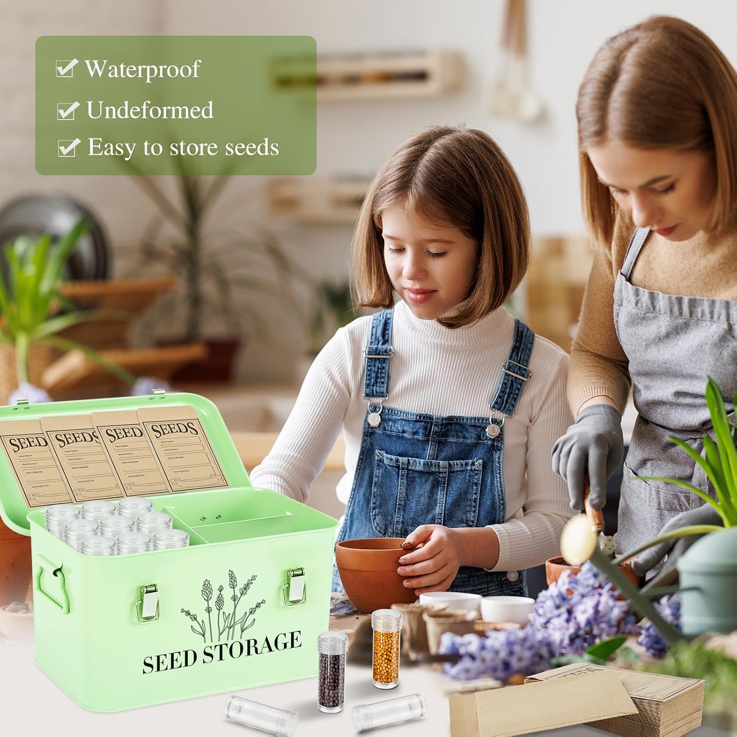 20 Slots Seed Storage Box with 3 Dividers, Metal Seed Storage Organizer Saving Box, Seeds Packet Container
