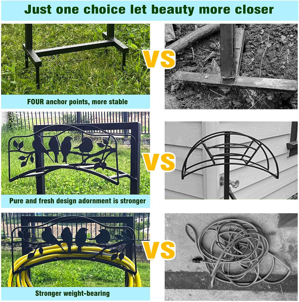 Garden Hose Holder Freestanding with 4 Spikes, Detachable Heavy Duty Water Hose Holders Stand, Reinforced Garden Hose