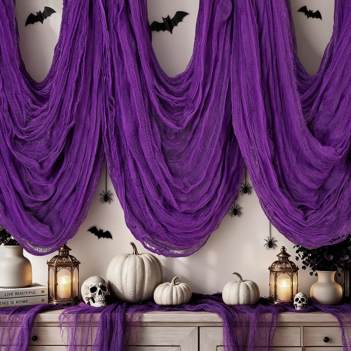 600 x 80 in Halloween Creepy Cloth for Yard and Outdoor Decorations, Purple