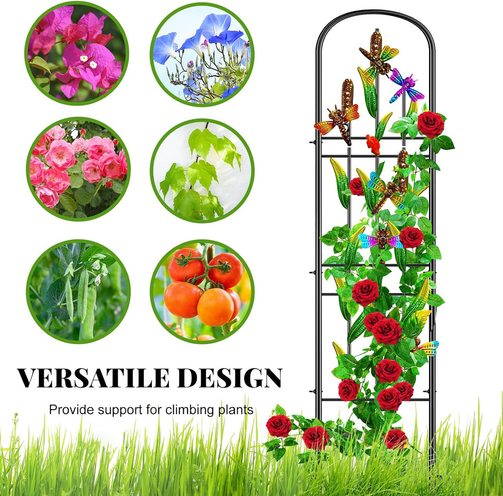 Metal Garden Trellis 2Pcs, Dragonfly Decor Plant Support for Climbing Vines | Sturdy Trellis with Ground Spikes, Wind
