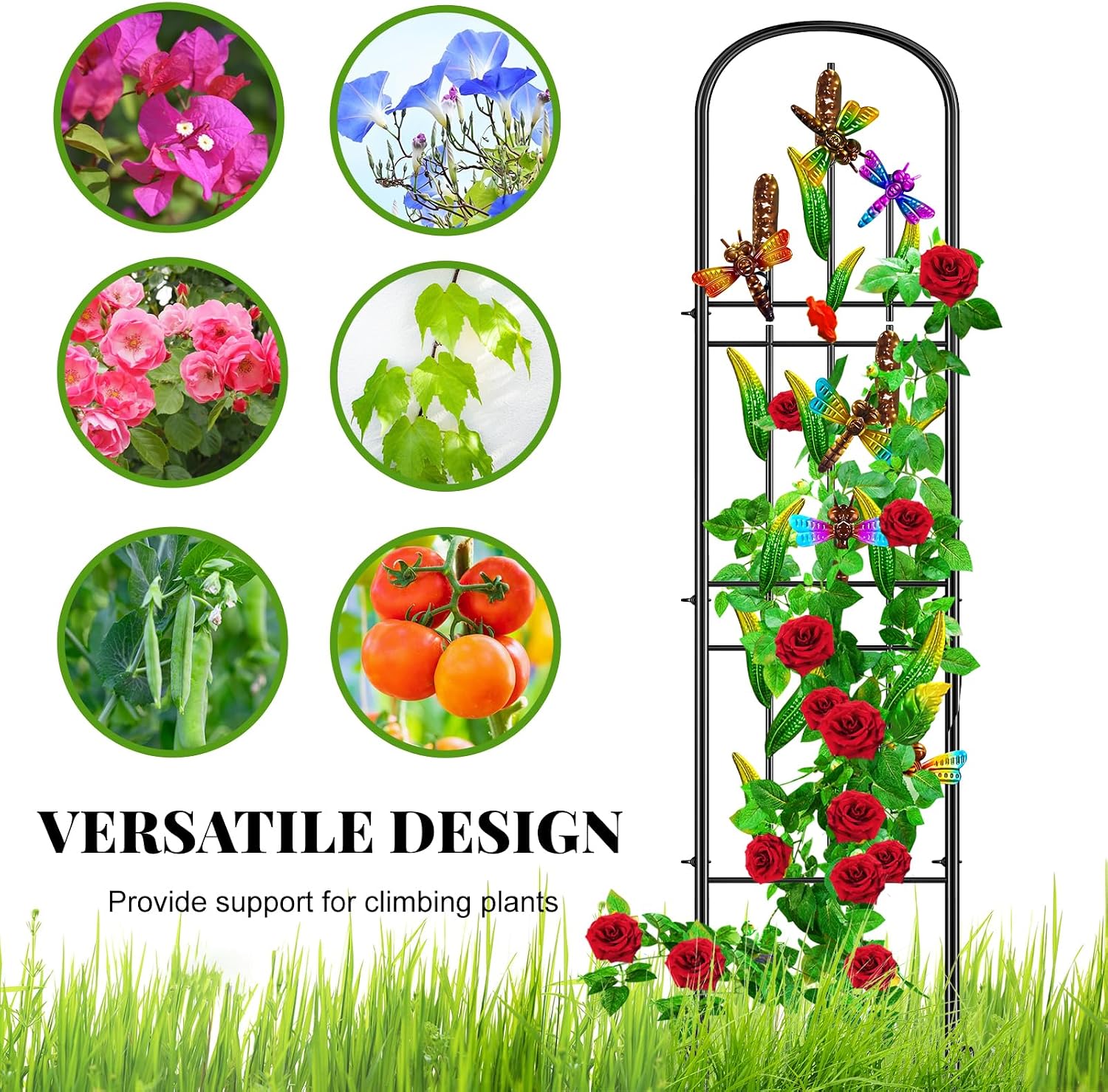Metal Garden Trellis 2Pcs, Dragonfly Decor Plant Support for Climbing Vines | Sturdy Trellis with Ground Spikes, Wind