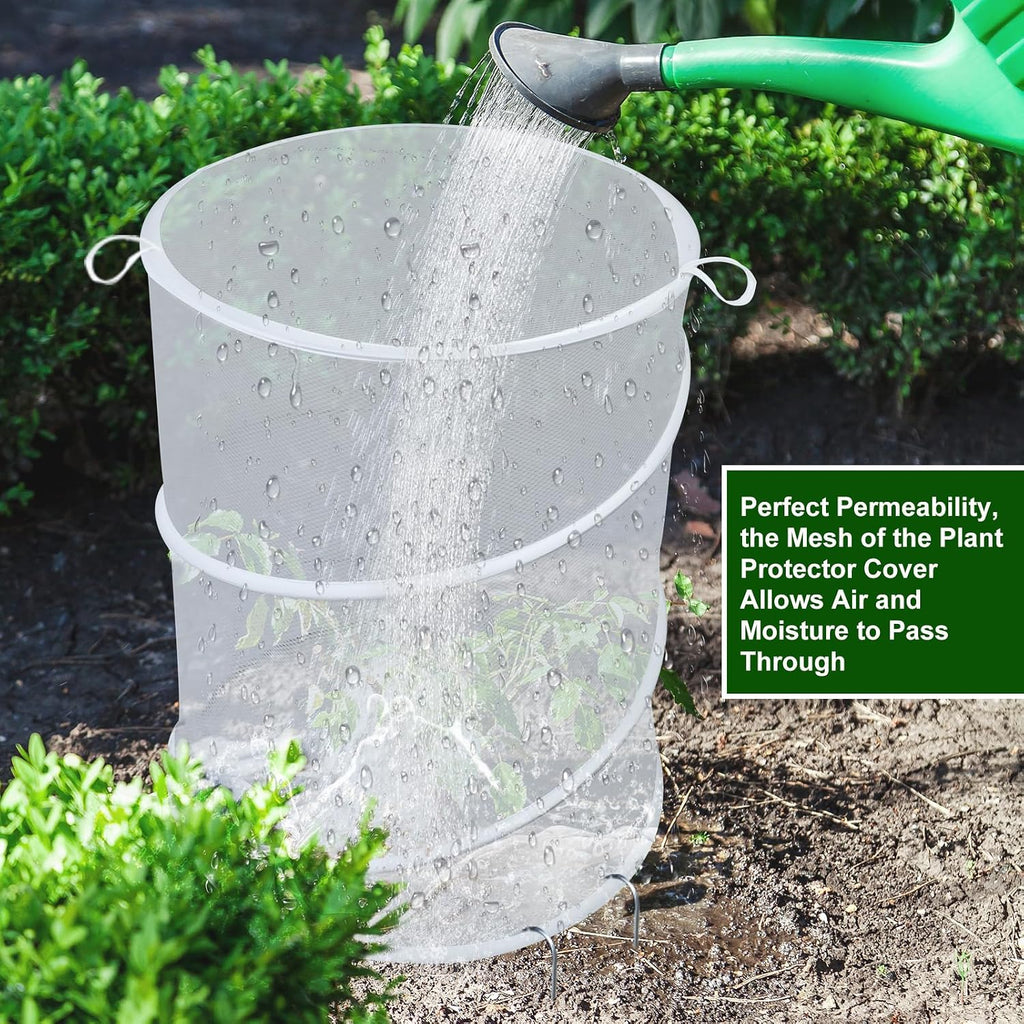 4 Pack Pop up Plant Covers Tent from Animals, 20"H X 13"D Insect Barrier Mesh Plant Guard Cover Net White Garden Plant