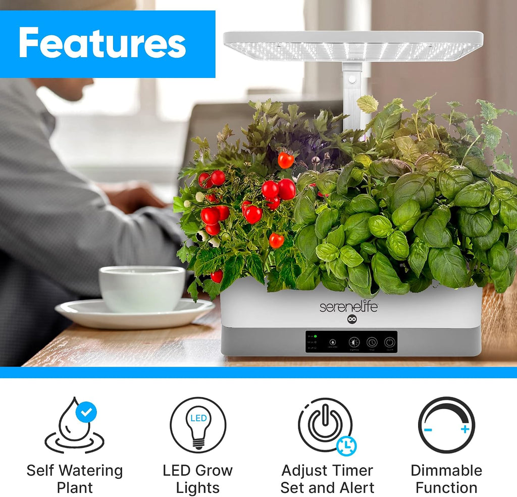 SereneLife Hydroponic Indoor Herb Garden Kit - 6 Pods, Full-Spectrum Grow Light, Adjustable Height, Smart Plant System