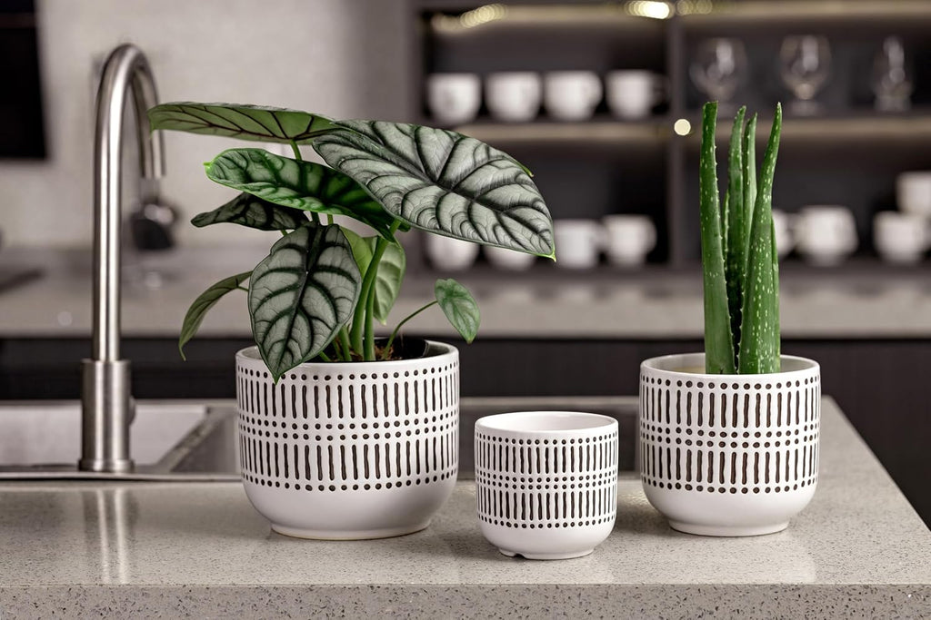 Docrin 3-Pack Ceramic Plant pots Set - 6.5"+5.3"+4" Dual-Tone Flower Pots with Drainage Holes, Modern Indoor Outdoor