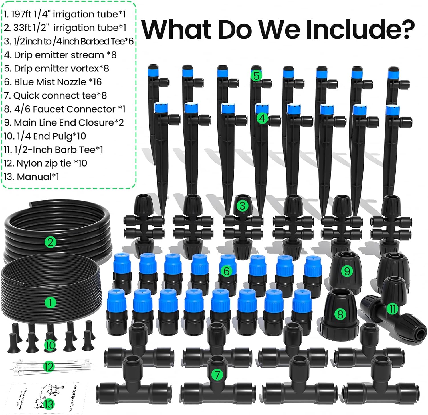 MIXC 230FT Quick-Connect Drip Irrigation System Kit, Automatic Garden Watering System with 1/4" & 1/2" Fast-Lock Tubing