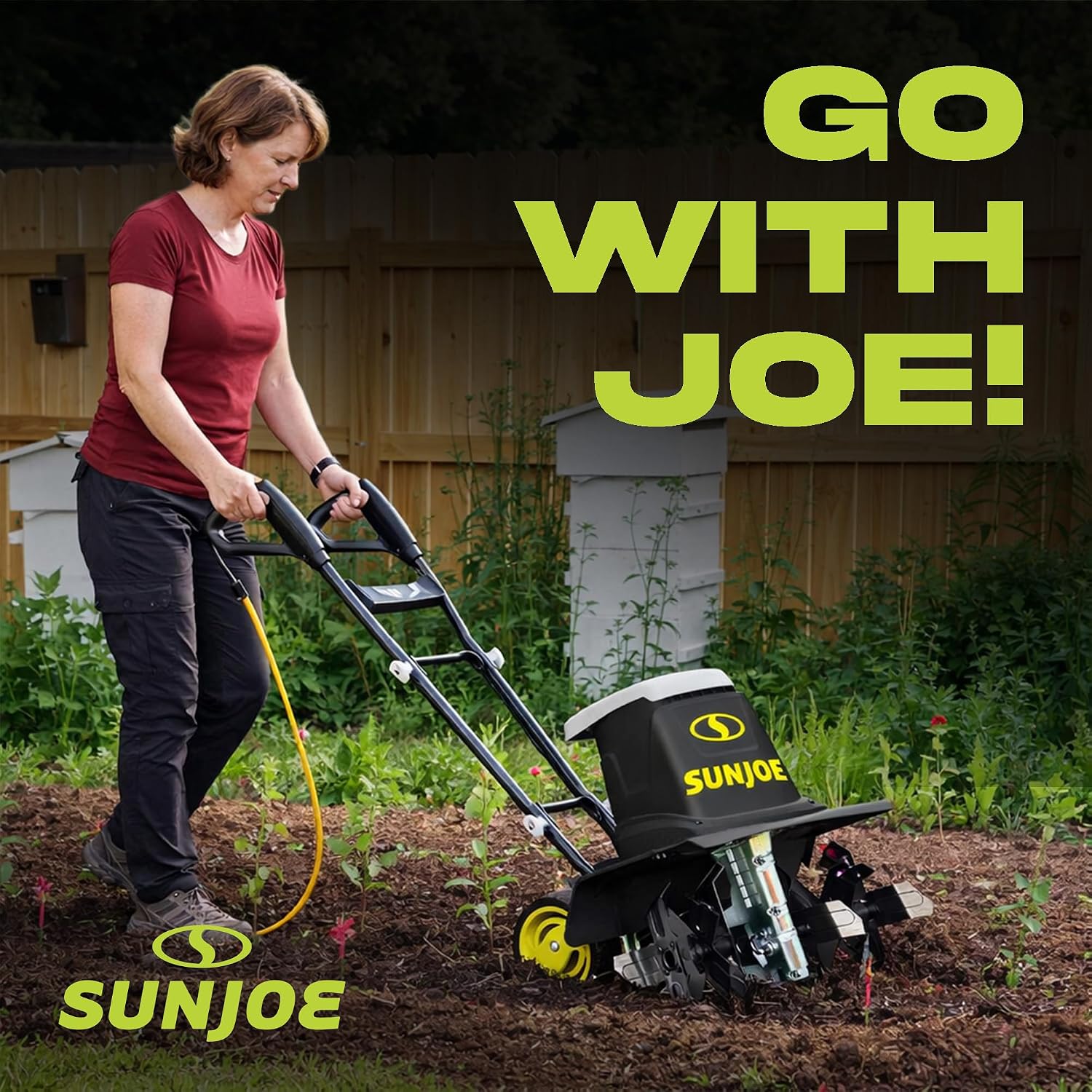 Sun Joe Corded Electric Garden Tiller & Cultivator with Steel Tines, 16 In, 12-Amp Motor - Heavy-Duty Tilling Machine