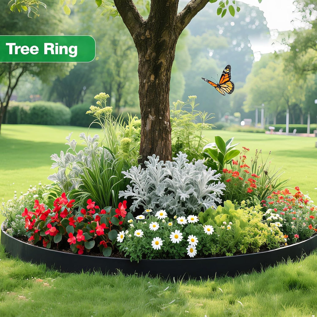 MIXC Garden Edging Border, 33FT 2 Inch Tall Plastic Landscape Edging with 50 U-Shaped Metal Stakes, More Stable and