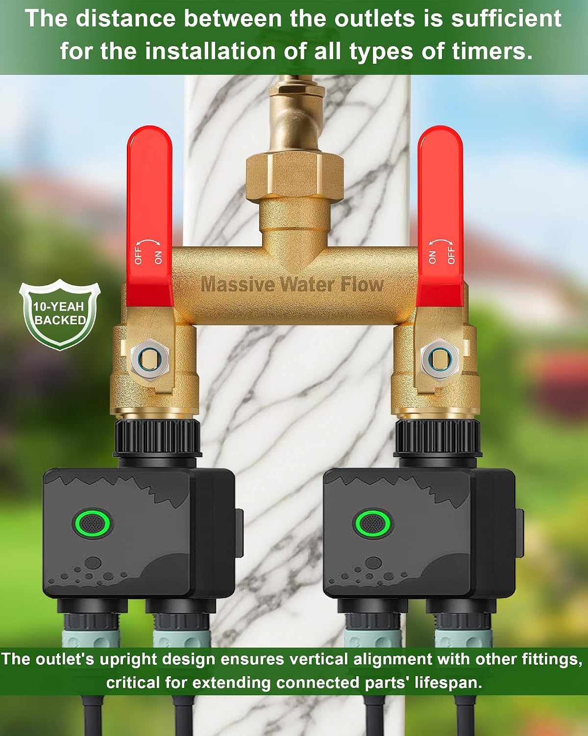 Hose Splitter 2 Way Heavy Duty, Full Flow Garden Hose Splitter with 2 Long Metal Handles, Brass Rust and Freeze