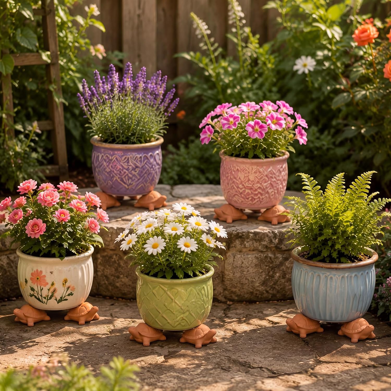 LemonRoad 12 Set Tortoise Pot Feet for Outdoor Planters, Terra Cotta Cement | 1.2" H, Animal Plant Pot Risers for