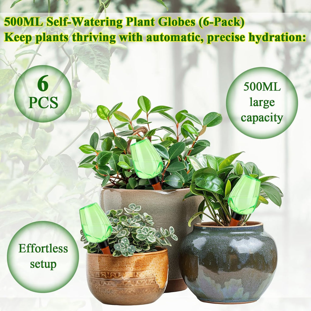 6Pcs 16.9 oz Large Plant Self-Watering Globes Top Fill Plastic Water Bulbs | Slow-Release Terracotta Self-Watering