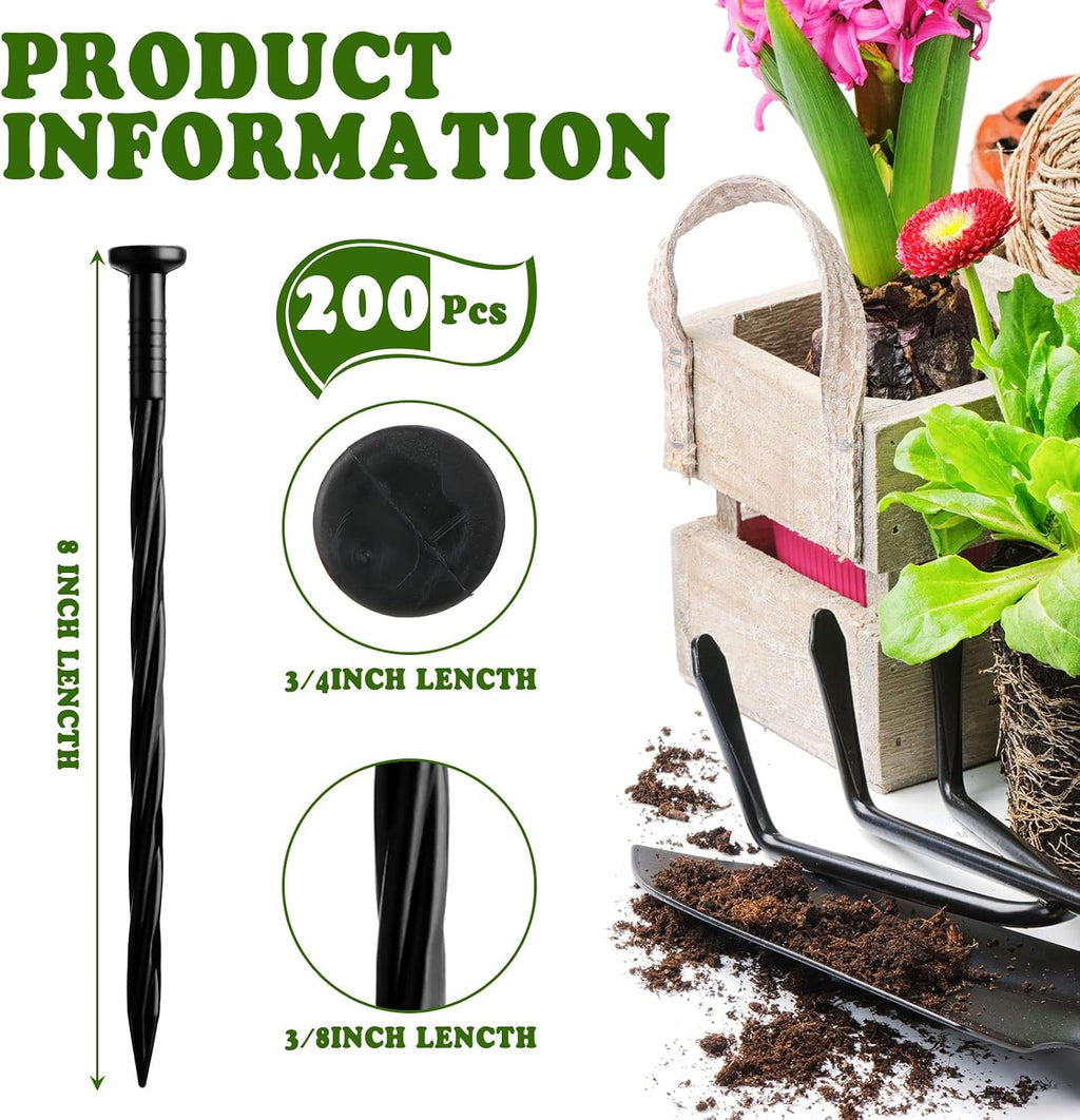 Honoson 200 Pack Lawn Edging Spikes Plastic Ground Stakes for Landscaping | Garden Anchoring Stakes for Weed Barriers