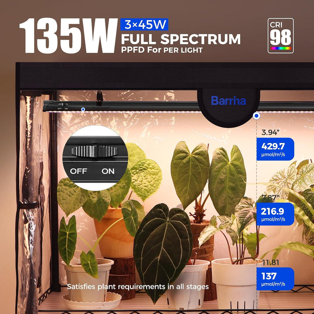 Barrina LP900 Indoor Greenhouse with 3 Full Spectrum Modes Light, 4 Tier | 135W TX-S45 3FT, DIY Height, Plant Shelf