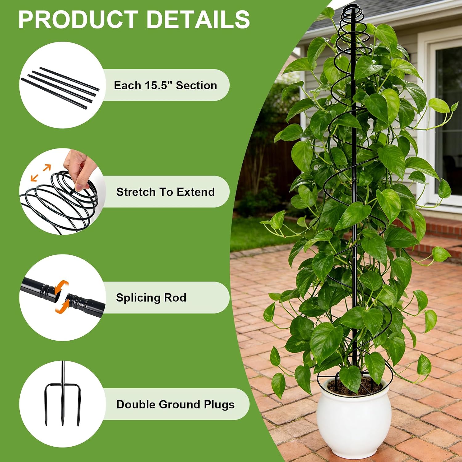 2 Pack Spiral Metal Trellis for Climbing Plants Outdoor-75 Adjustable | Plants Trellis Support, Metal Garden Trellis
