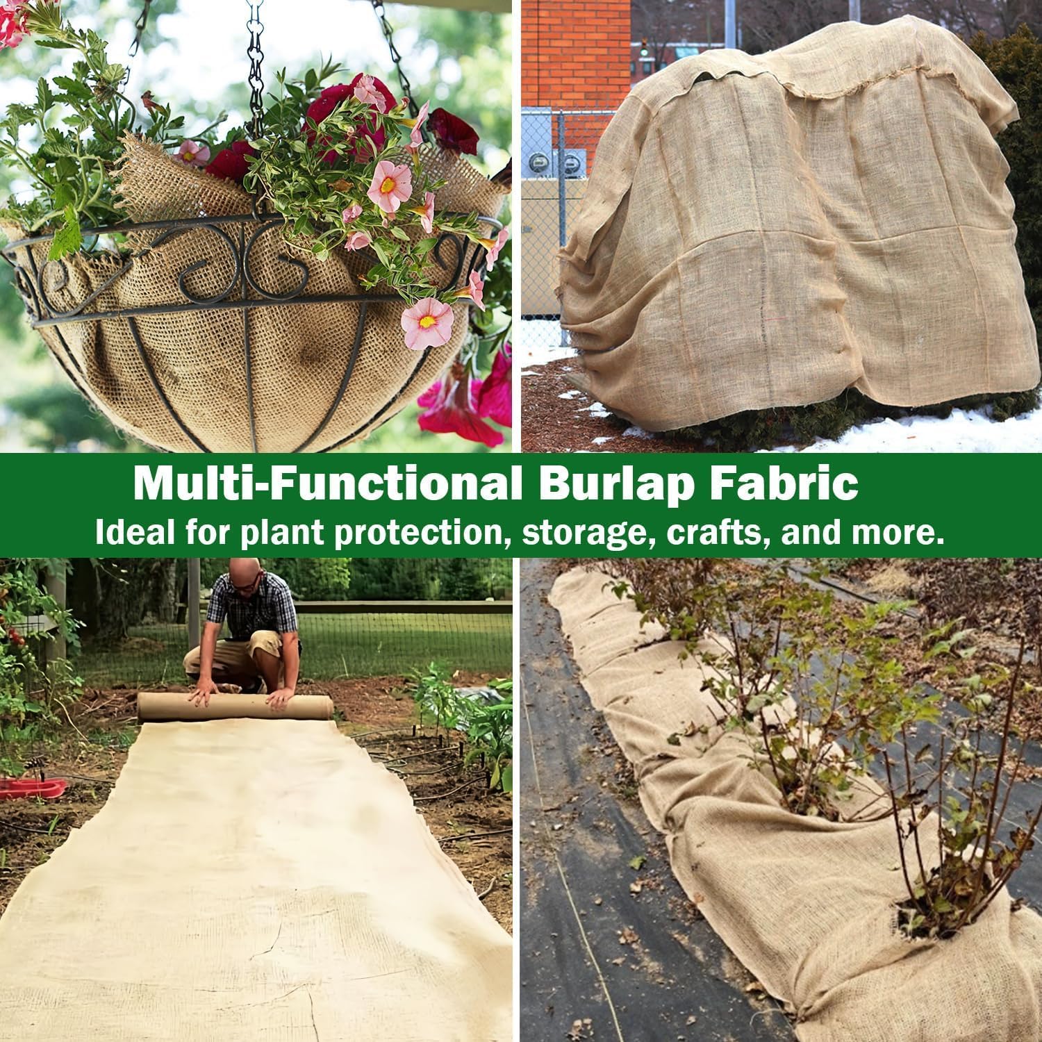 60" x 50 feet Burlap Fabric Roll – Multipurpose Burlap Tree Wrap, Natural Jute Garden Fabric for Outdoor Plant Cover