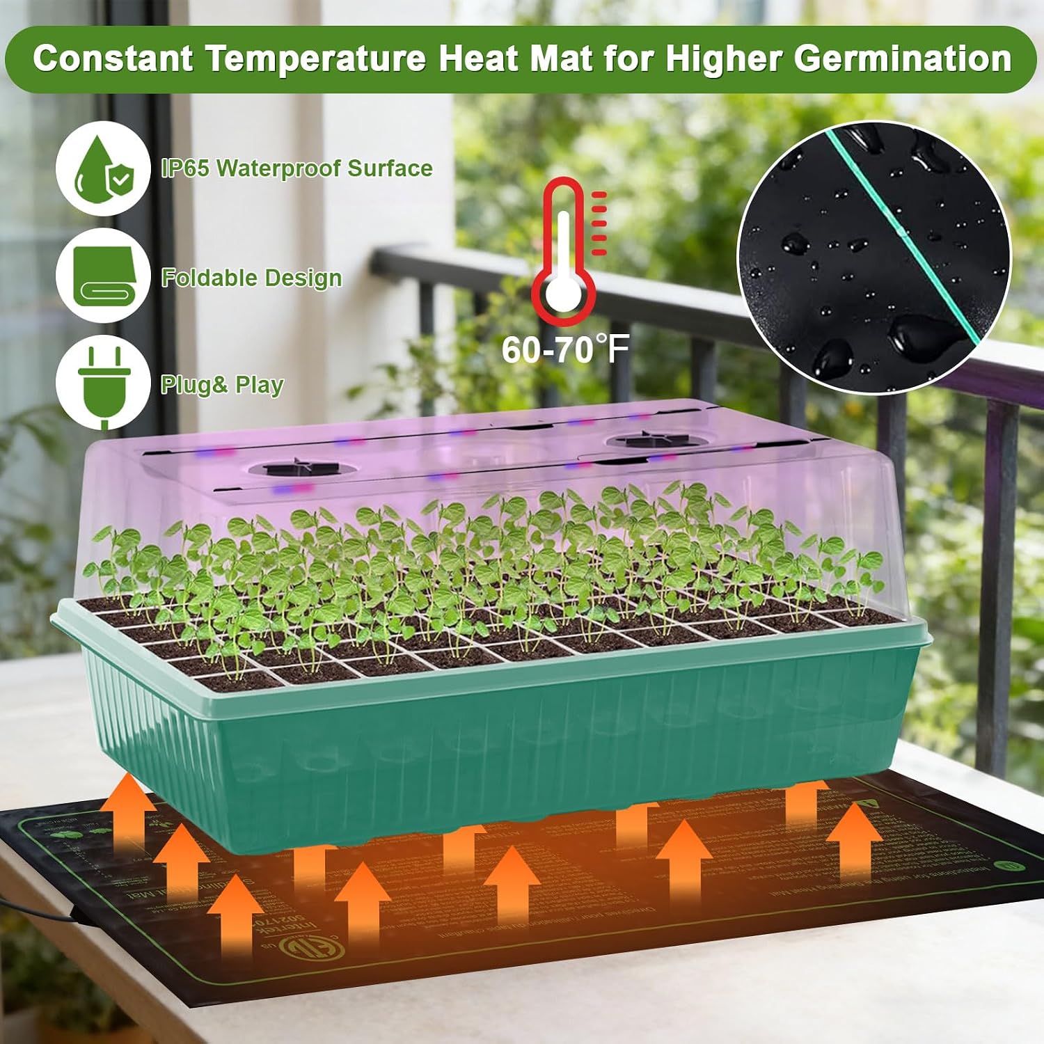 120-Cell Self-Watering Seed Starter Tray with Grow Light, Indoor Seed Starting Kit Trays with Heat Mat, Adjustable