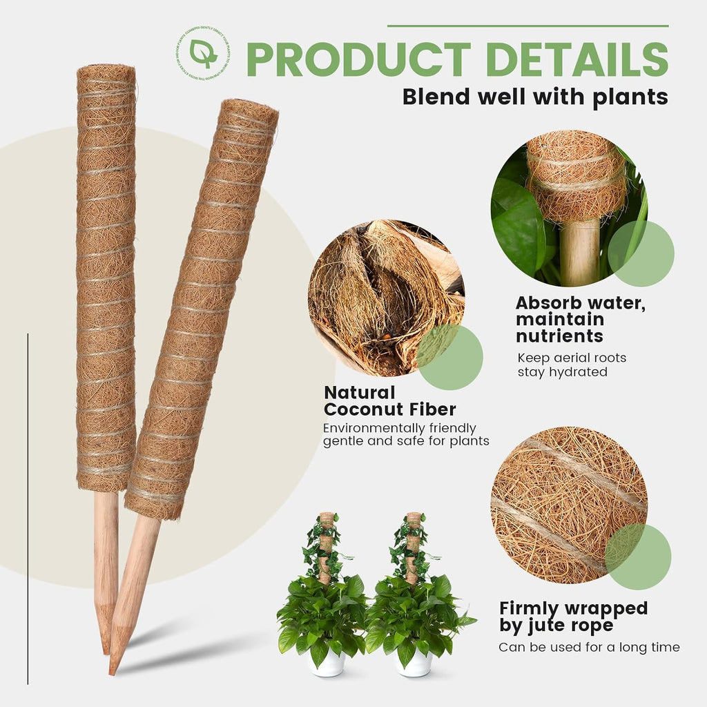 Yinder 50 Pcs Moss Pole for Plants Monstera Plant Support 16.5 Inch Coir Poles Bendable Monstera Plant Support with 10