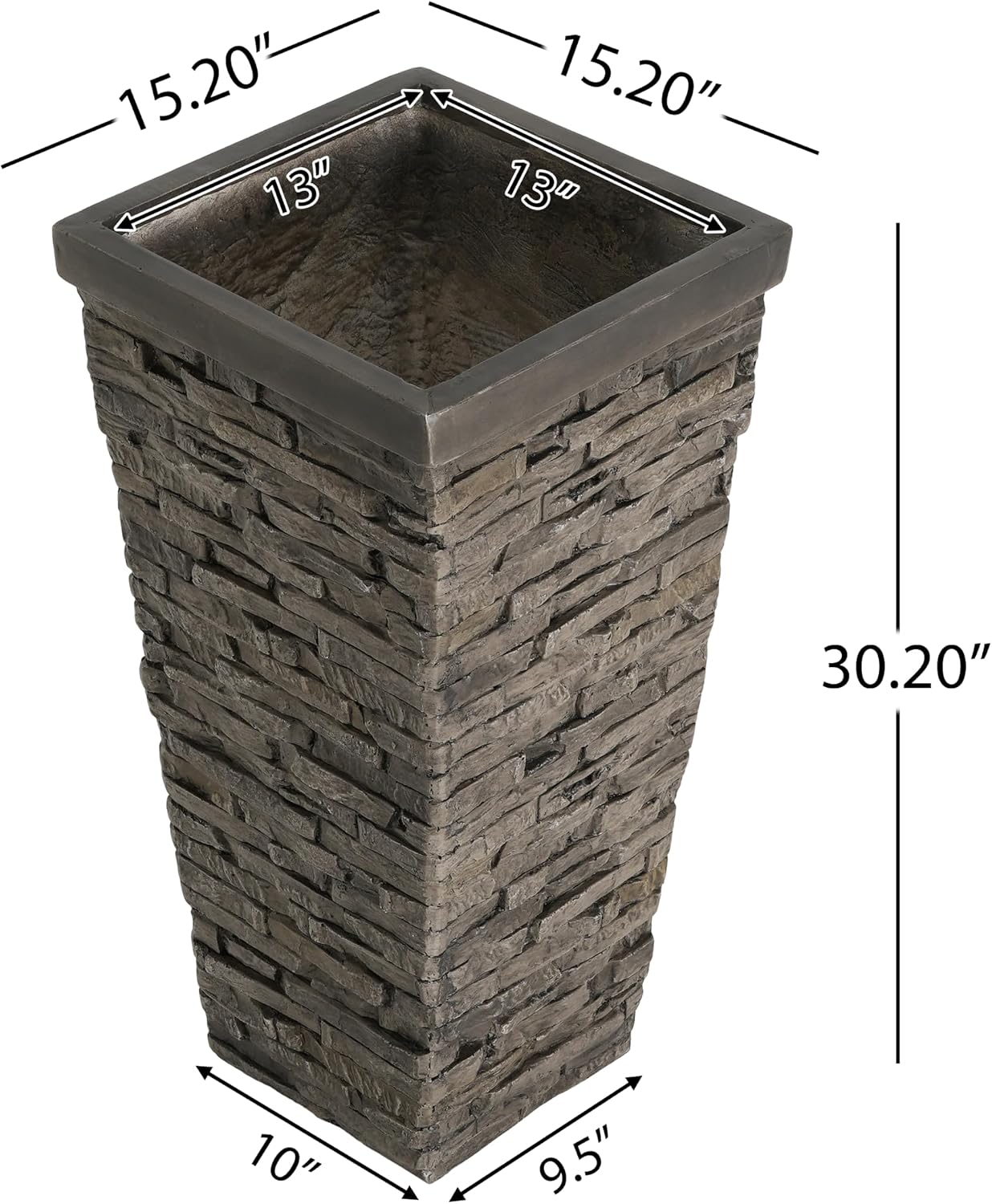 Christopher Knight Home Tall Square Planter Pot with Stone Effect Texture, MGO Outdoor Indoor Planter with Drainage