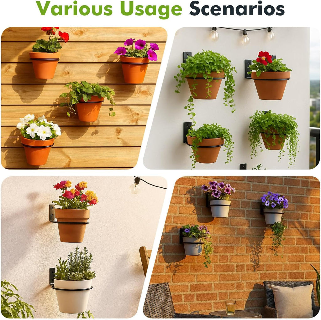 9-Pack 4/6/8 Inch Flower Pot Holder Ring Wall Mounted Metal Flower Pot Hangers Wall Hanger Bracket Rings Black Planter