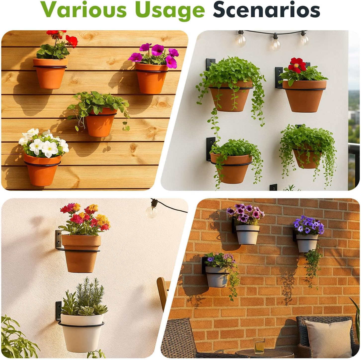 9-Pack 4/6/8 Inch Flower Pot Holder Ring Wall Mounted Metal Flower Pot Hangers Wall Hanger Bracket Rings Black Planter