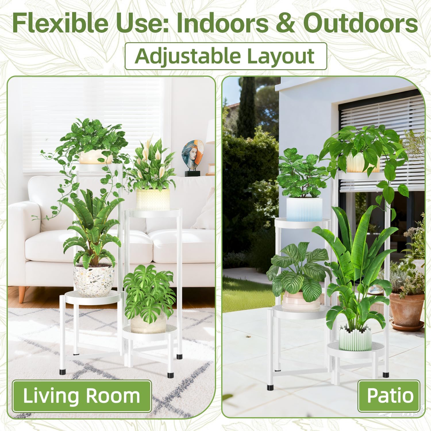 iDavosic.ly Plant Stand Indoor Outdoor, 4 Tier Metal Corner Shelf, White | Tiered Flower Display Holder, Folding Multi