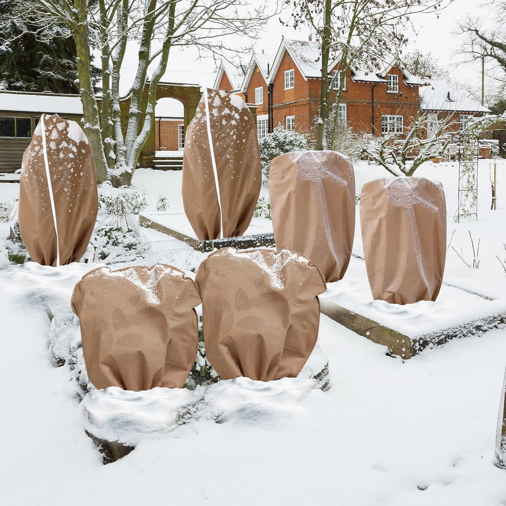 6 Pcs Plant Covers Freeze Protection Reusable Plant Protector with Zipper Frost Cloth Warm Blankets, Winter Bush Covers