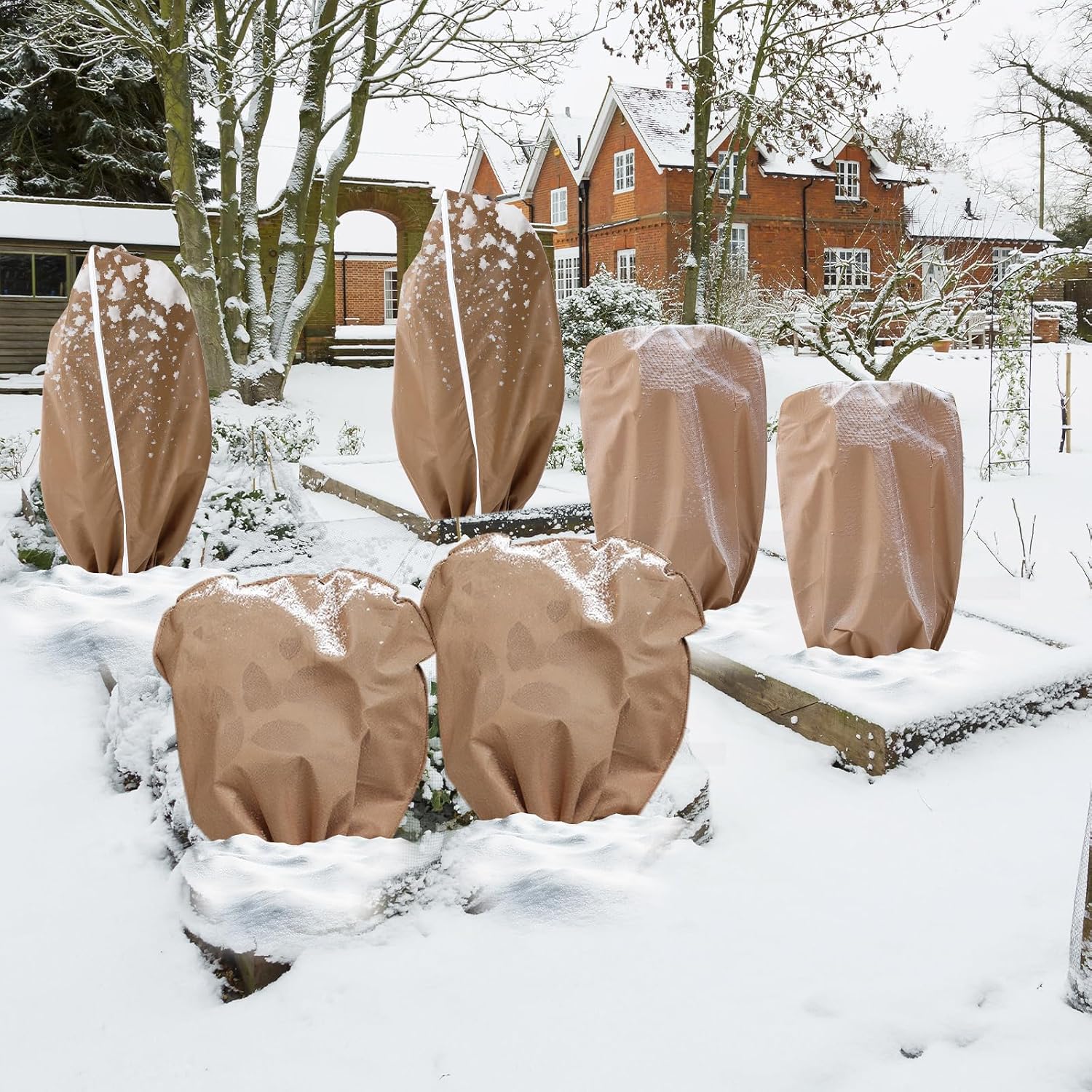 6 Pcs Plant Covers Freeze Protection Reusable Plant Protector with Zipper Frost Cloth Warm Blankets, Winter Bush Covers