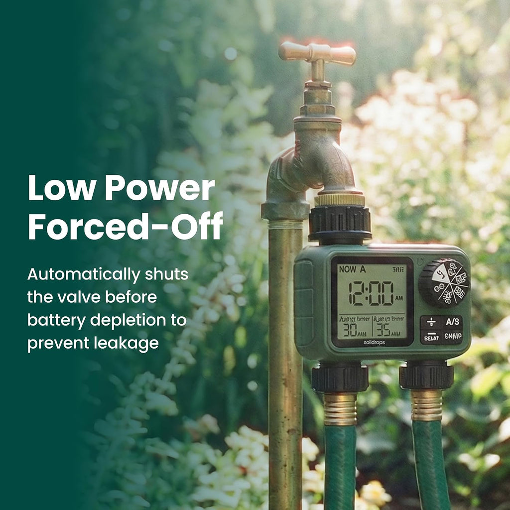 Garden Hose Sprinkler Timer 1 or 2 Outlet Programmable Controller | Self-cleaning valve, rain delay, auto-off, IPX5