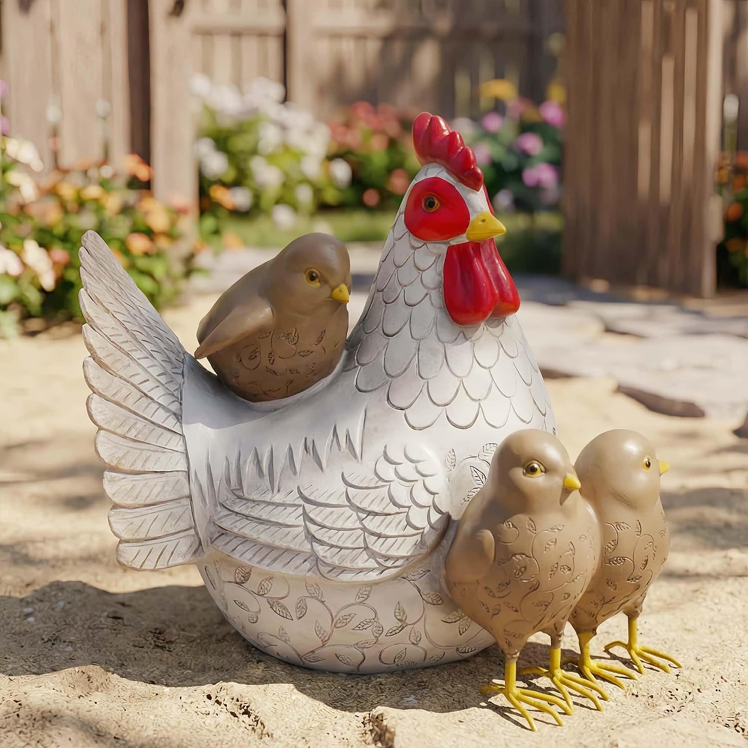 Resin Animal Decorations Gifts, Rustic Garden Statues, Farmhouse Chicken Decor, Hen on Nest, Chicken Statue & Figurine
