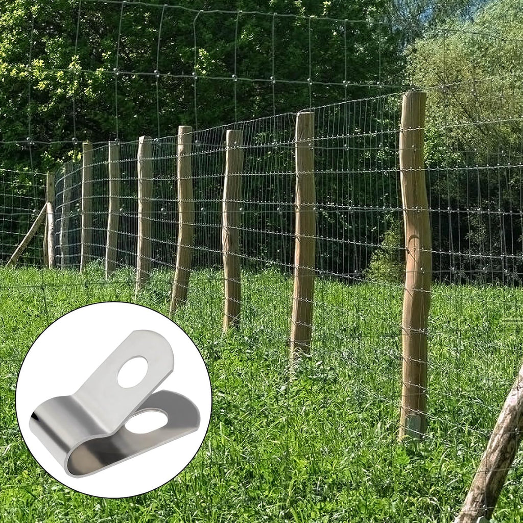 BESTEEL Upgraded 200 Pcs T304 Stainless Steel Wire Clips Cord Clamp Agricultural Fencing Fence Wire Clamps for 4, 6, 8