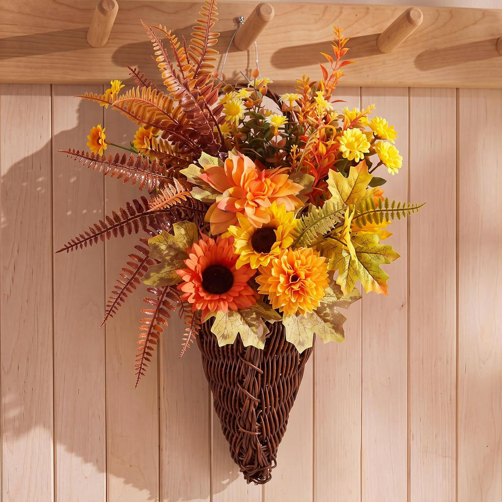 Fall Cornucopia Basket, Hanging Horn of Plenty for Front Door