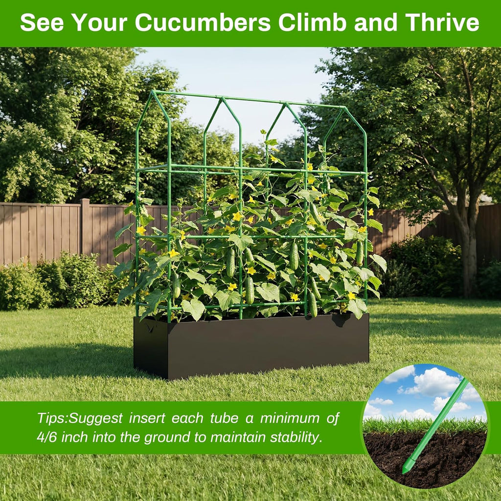 Large Cucumber Trellis with Grow Bag, 65" Tall Metal Garden Trellis for Climbing Plants Outdoor, Reusable Cucumber