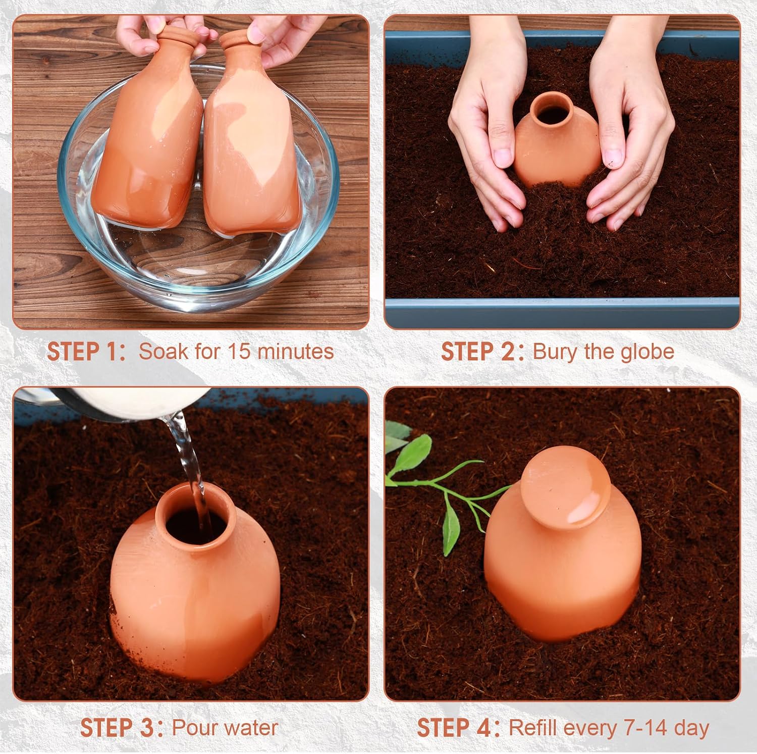 DoubleFill 4 Pcs 32 oz Ollas Terracotta Watering Pots Self Watering Planter Insert Terracotta Globes Clay for Outdoor