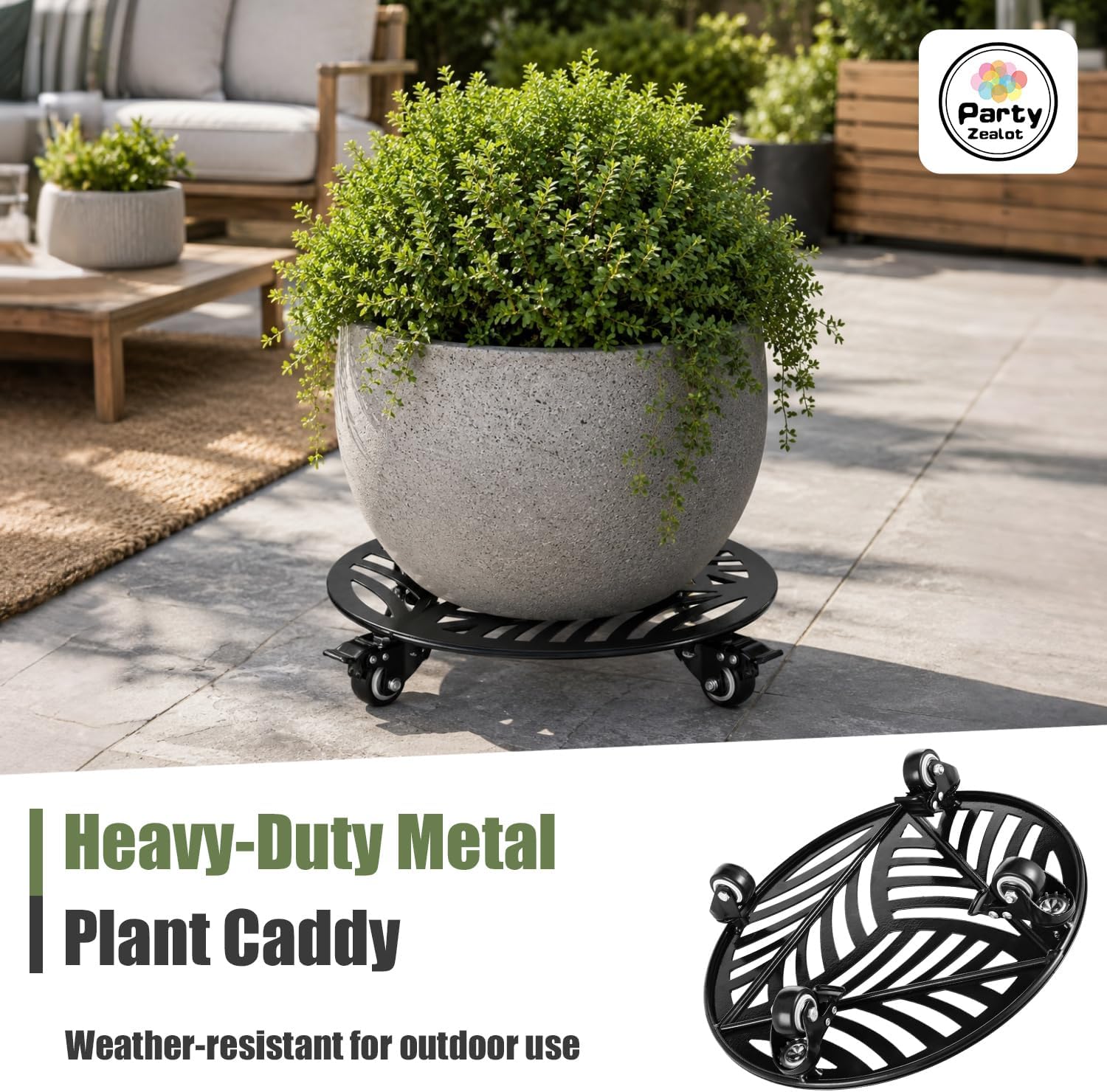 1-Pack Large Metal Plant Caddy with Wheels 13.6 Inches Heavy-duty Rolling Plant Stands with Casters Wheeled Flower Pot