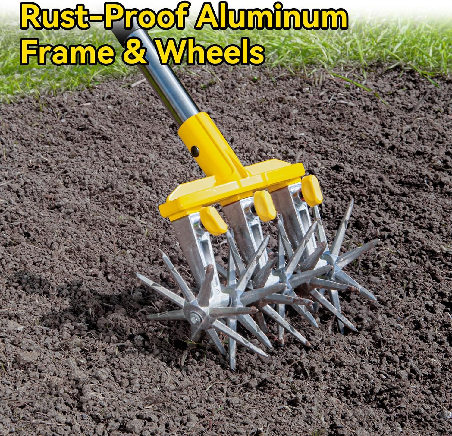Rotary Cultivator Garden Tool with Extra-Large Tines, 74-Inch Long Handle Manual Tiller Cultivator, Heavy-Duty Rotary