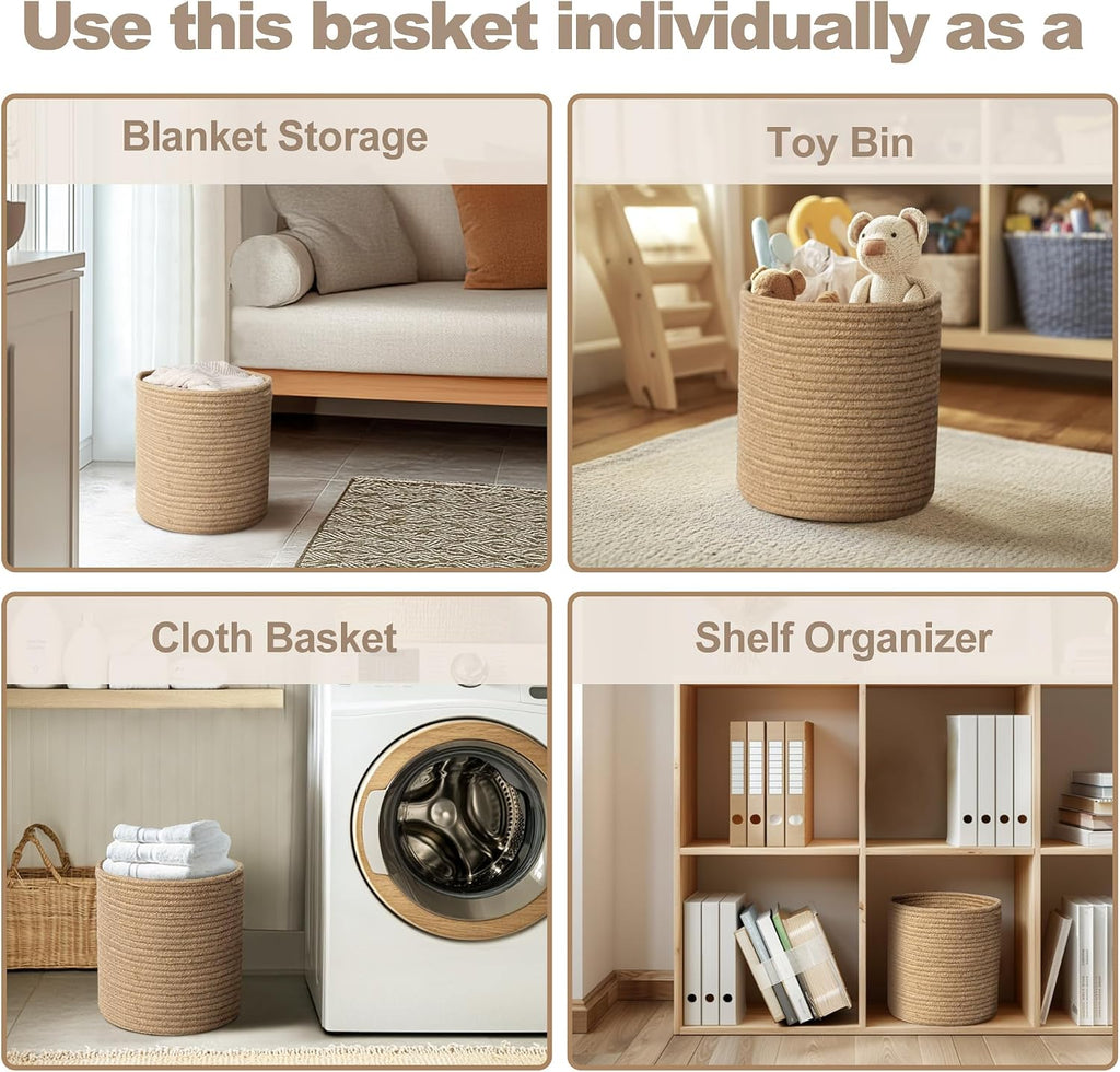 Plant Basket with Stand, Indoor Round Wicker Basket Plant with Bamboo Wood Stand, Decorative Woven Rope Flower Indoor