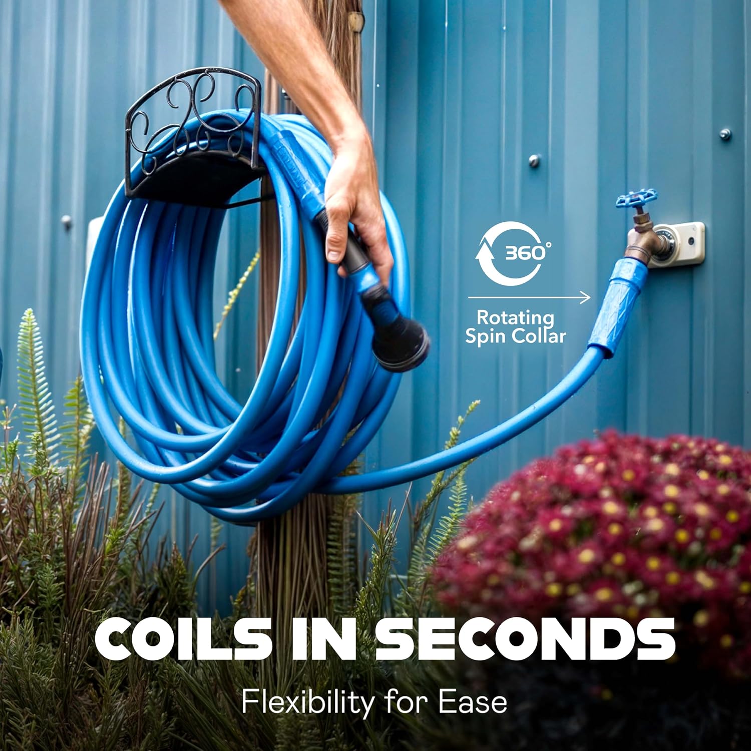 INVICTUS Garden Hose 50Ft x 5/8 in. Sprayer Nozzle Included, 2-Layer Heavy Duty Water Hose 50 Ft, Flexible