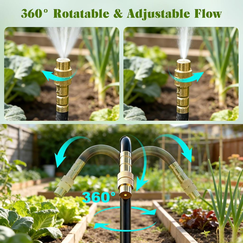 Drip Irrigation System for Garden, Automatic Watering System with Adjustable 360° Copper Spray Nozzles, DIY Drip