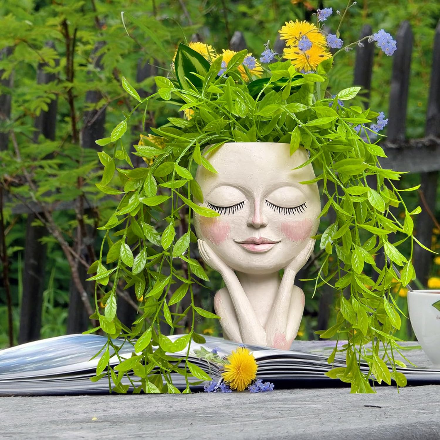 Face Planter Pot for Succulents, White Head Plant Pot with Drainage Hole | Funny Face Planter with Drainage Hole