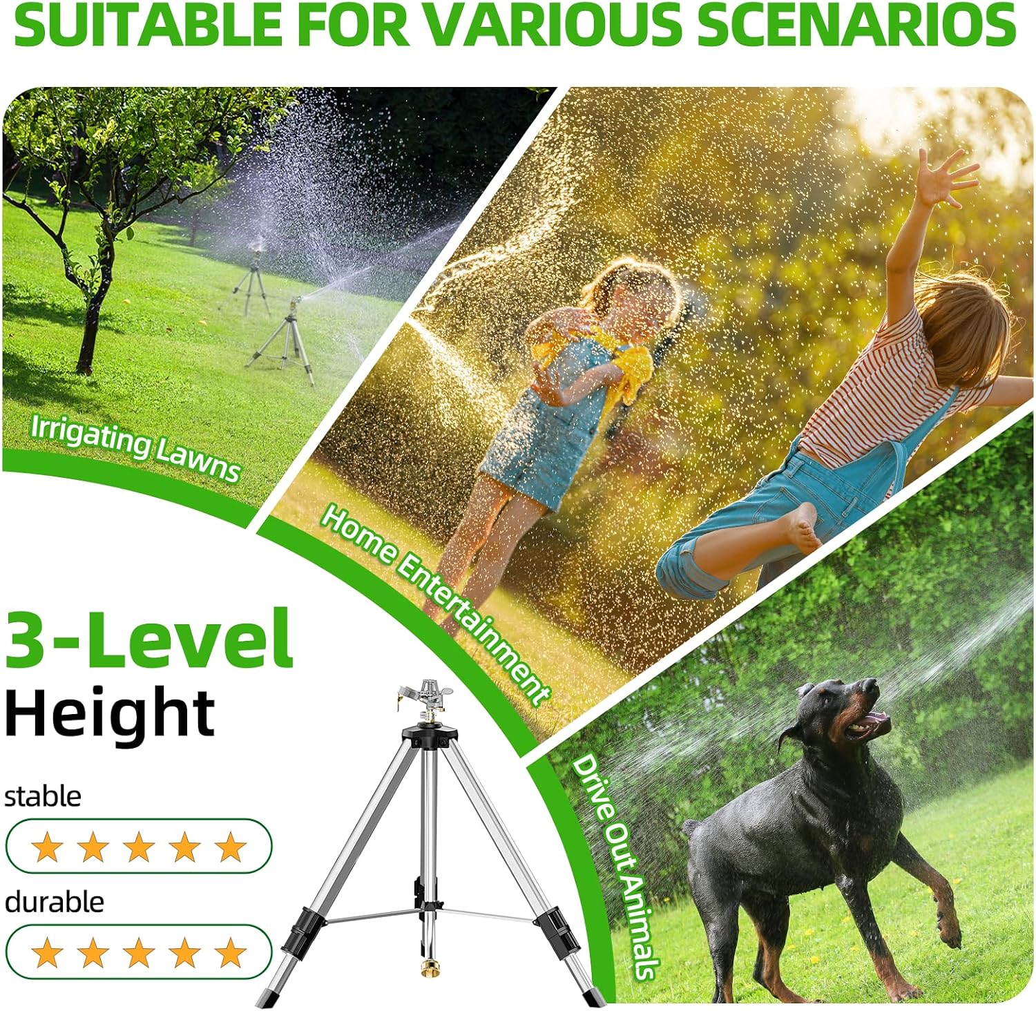 SPECILITE Brass Impact Tripod Sprinkler for Yard Lawn Garden Irrigation | Heavy Duty Metal Telescoping, Pulsating, 360°