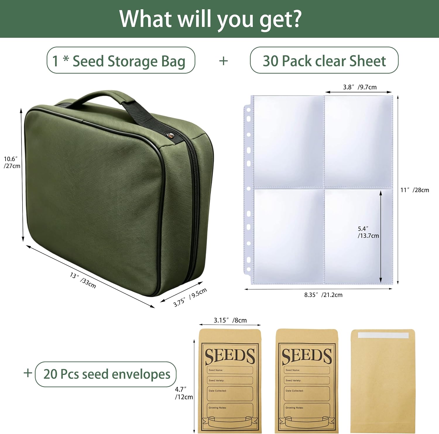 Seed Storage Organizer Binder with 20 Pcs Seed Envelopes & 30 Pack Sheet | Seed Binder, Holds 120 Packets Envelopes