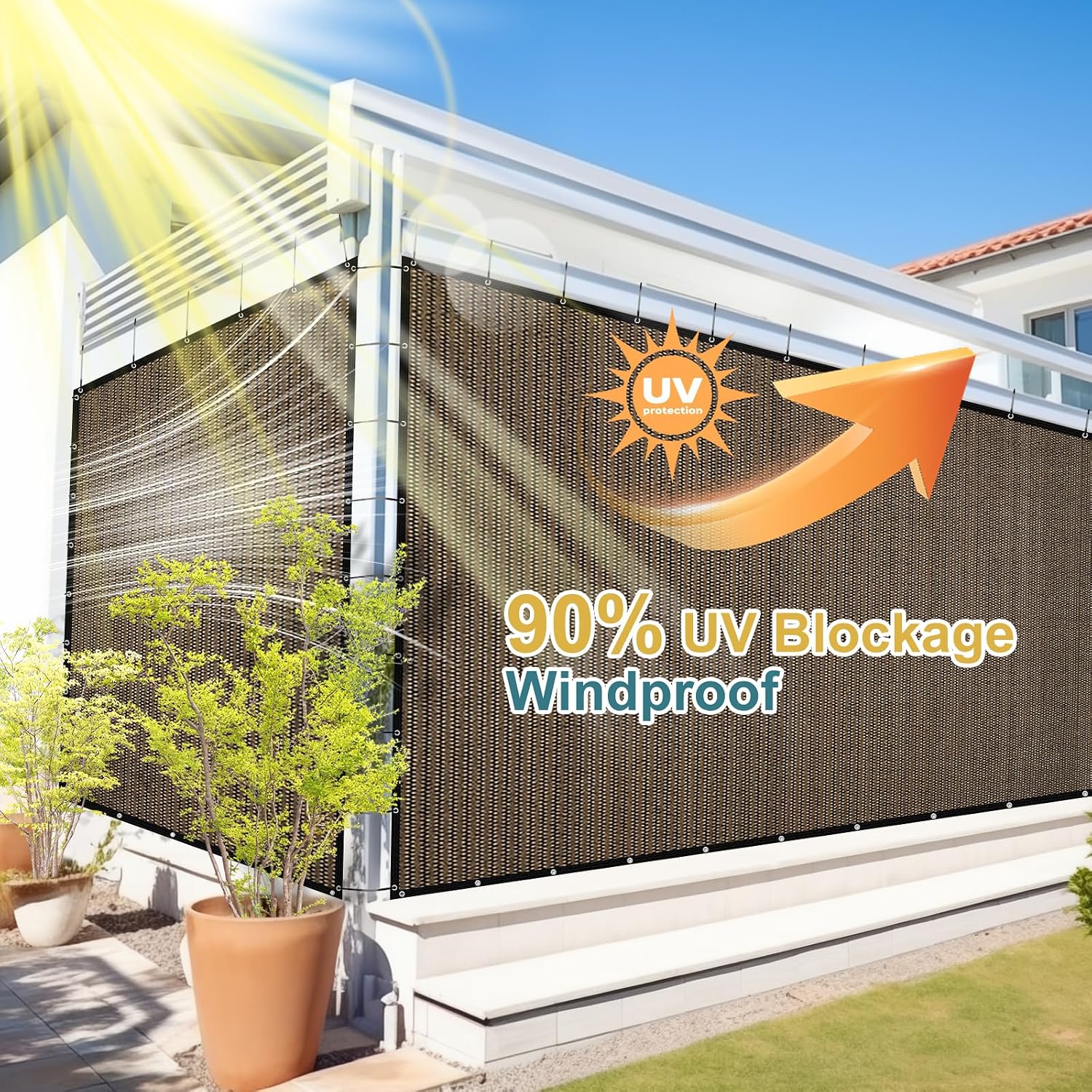 Shade&Beyond Customized Size 90% Sun Shade Cloth with Grommets, 08' X 10' Pergola Shade Cover Canopy, Mesh Tarp Sun