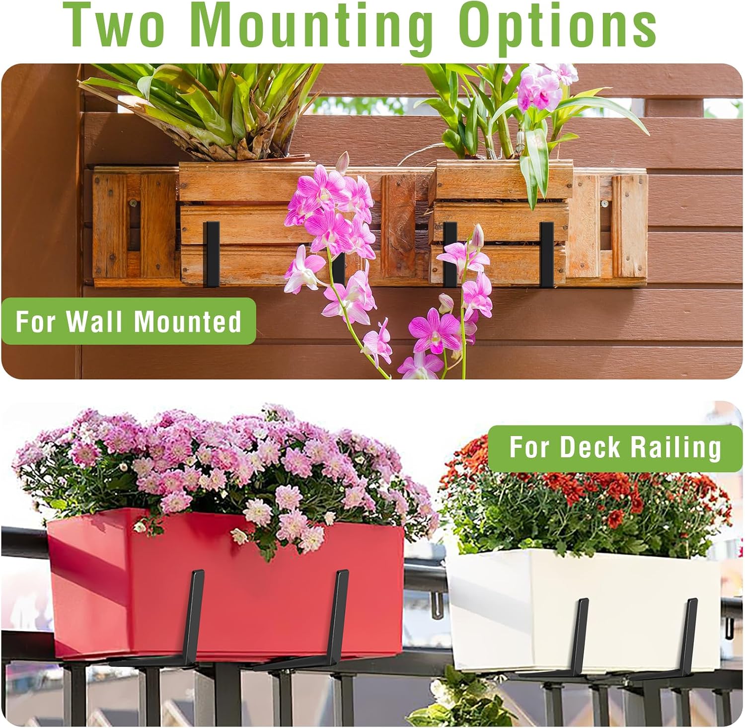 Window Box Brackets, Adjustable Hanging Railing Planter Box Brackets | Heavy Duty,Wall Mount Iron flower Box Holder for