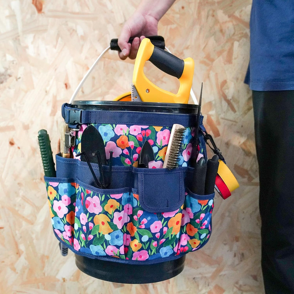 MELOTOUGH Bucket Caddy Organizer Bucket Tool Organizer for Garden Tools Fit 3.5 to 5 Gallon Bucket (Blue Flower)