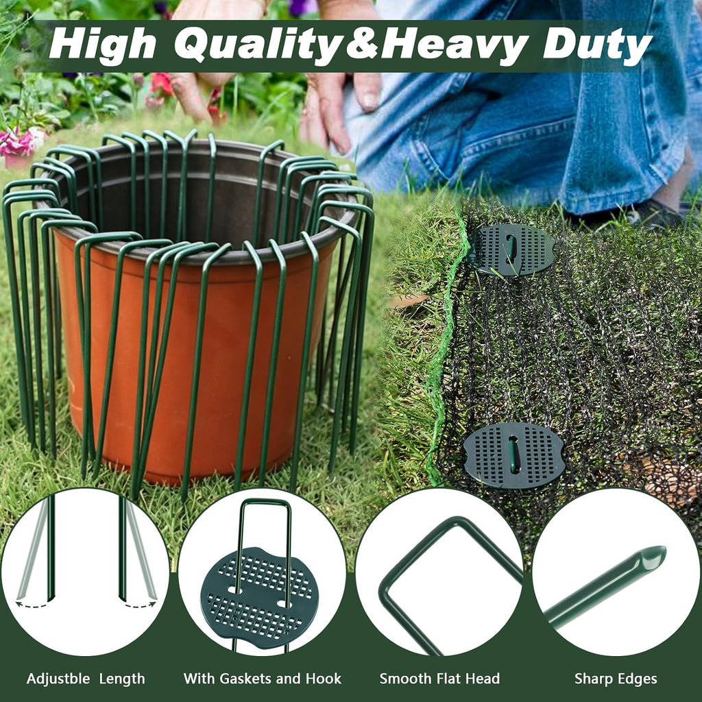 6 Inch 100 Pcs Galvanized Landscape Staples 100 Pcs Gaskets Pick Hook Garden Stakes 11 Gauge Anti-Rust Landscaping