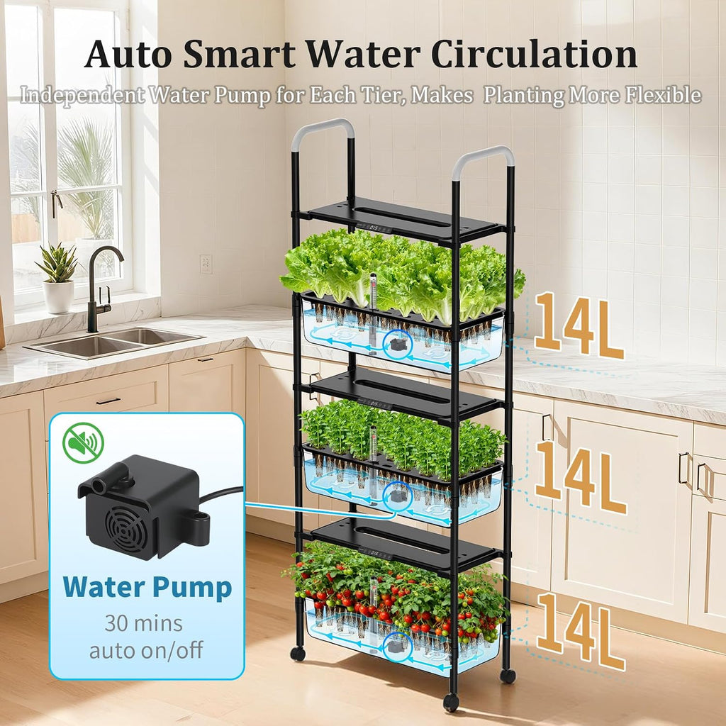 Growell Hydroponics Growing System Kit, 81 Pods Vertical Indoor Herb Garden with Smart LED Grow Light, Auto Circulating