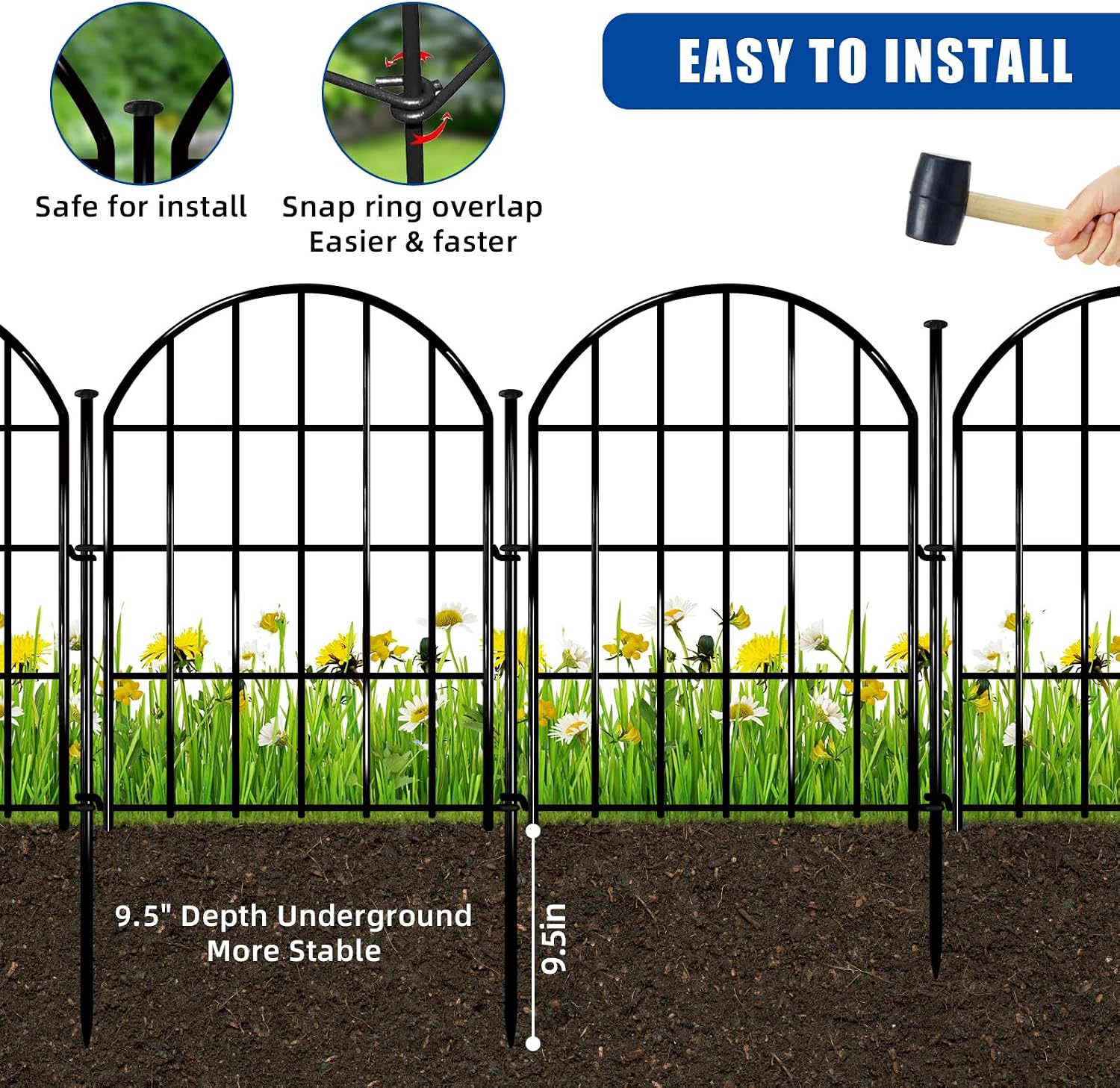 Decorative Garden Fence, 17in X 10.8ft No Dig Fence Panels, Arched Rustproof Metal Garden Fencing Animal Barrier