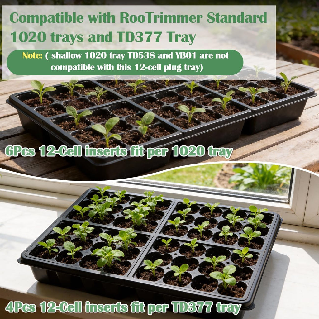 RooTrimmer 60 Pack Reusable 12-Cell Seed Starter Tray, Plant Starter Trays with Large Drainage Holes for Seed